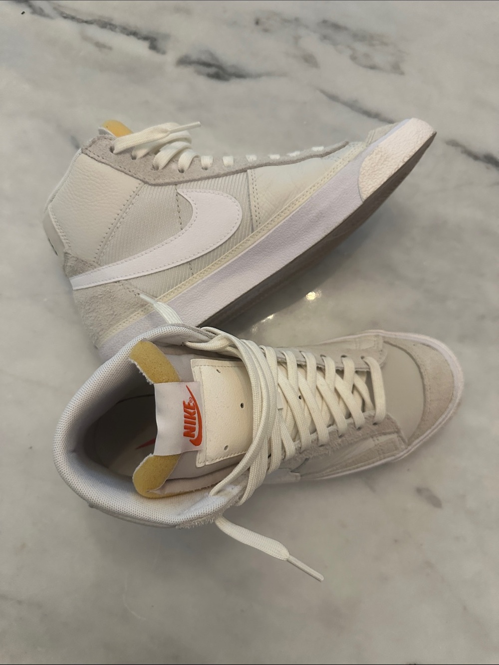 Nike High-Top Sneakers in White w/ Cream Accent - Picture 3 of 7